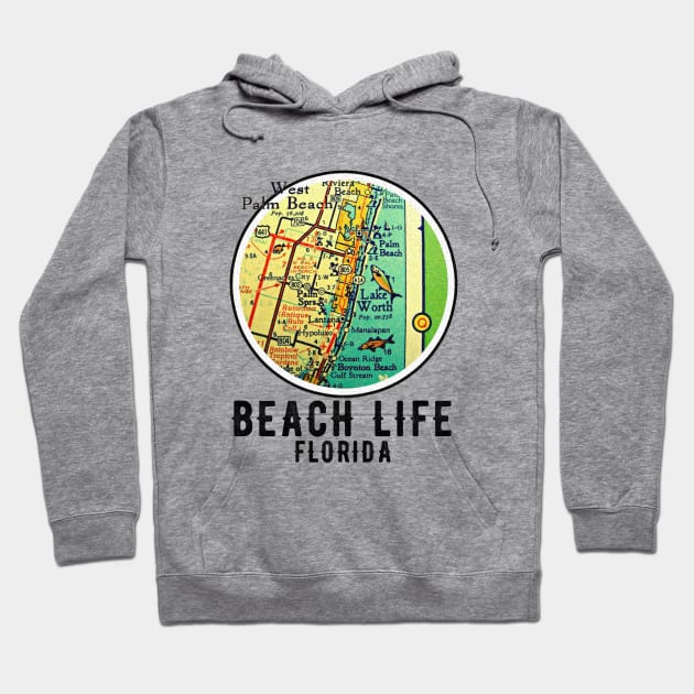 West Palm Beach Vintage Map Beach Life Florida Hoodie by Joaddo